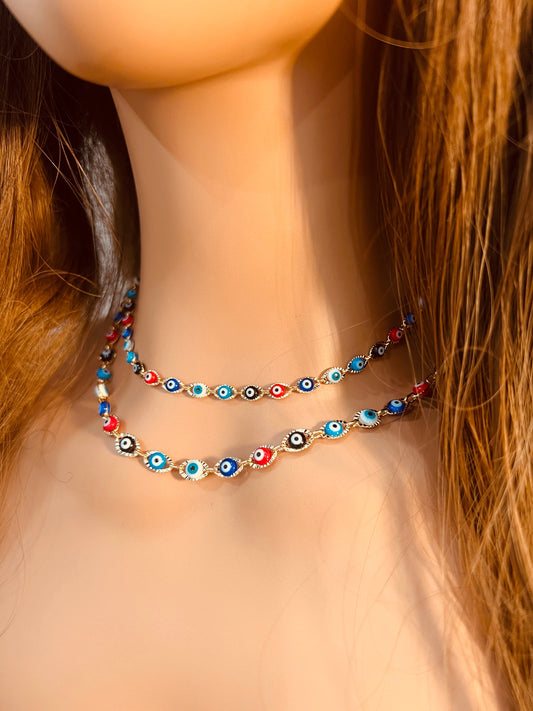 18KT Gold Filled Necklaces, Gold Filled Evil Eye Necklace | 4mm Multicolor Beads 16–20 by HAUS OF MONOGRAM