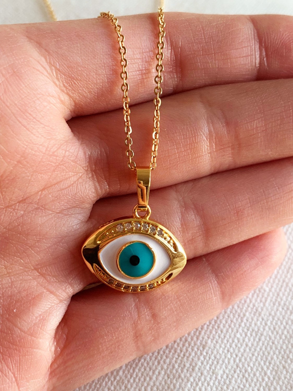 18KT Gold Filled Necklaces, Gold Filled Evil Eye Necklace | Dainty Spiritual Amulet by HAUS OF MONOGRAM