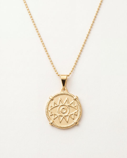 18KT Gold Filled Necklaces, Gold Filled Evil Eye Necklace | Pendant Size 20mm x 23mm | 16" or 18" Length by HAUS OF MONOGRAM