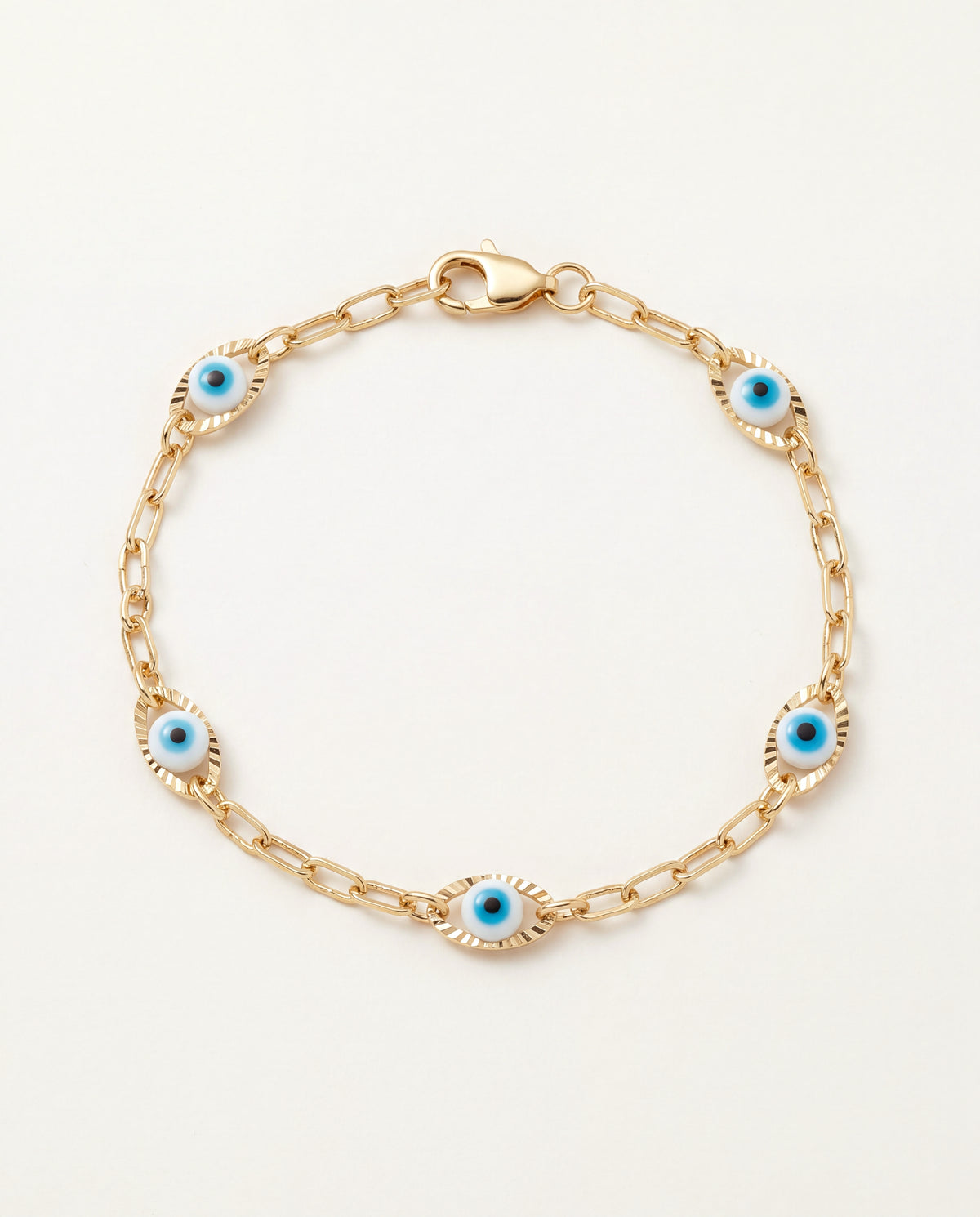18KT Gold Filled Bracelets, Gold Filled Evil Eye Paperclip Bracelet | Dainty Protection Jewelry by HAUS OF MONOGRAM