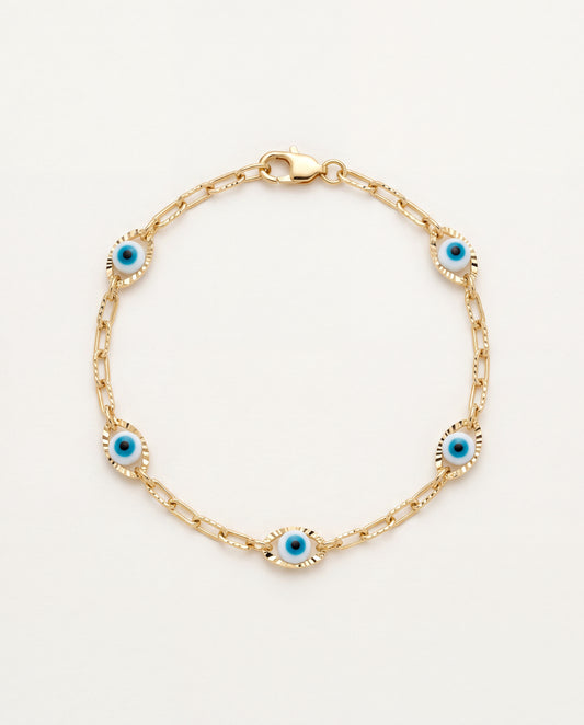 18KT Gold Filled Bracelets, Gold Filled Evil Eye Paperclip Bracelet | Dainty Protection Jewelry by HAUS OF MONOGRAM