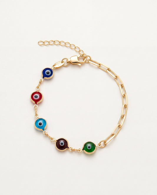 18KT Gold Filled Bracelets, Gold Filled Evil Eye & Paperclip Bracelet | Gold Evil Eye Chain Bracelet by HAUS OF MONOGRAM