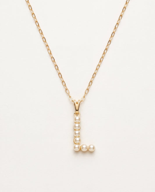 18KT Gold Filled Necklaces, Gold Filled Faux Pearl Initial Necklace | 17mm Personalized Pendant by HAUS OF MONOGRAM