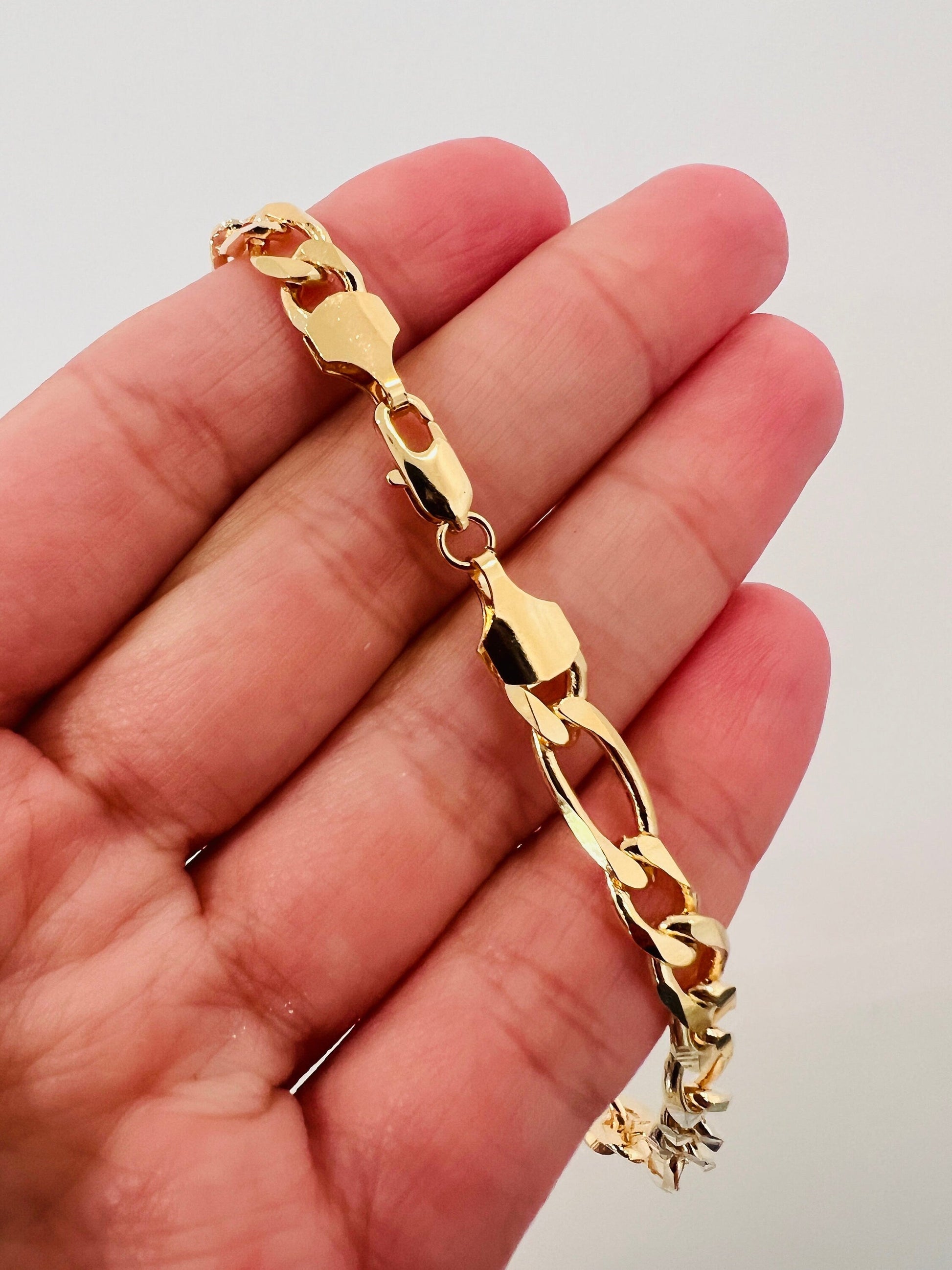 18KT Gold Filled Bracelets, Gold Filled Figaro Bracelet | 5mm Bold Classic Gold Chain by HAUS OF MONOGRAM