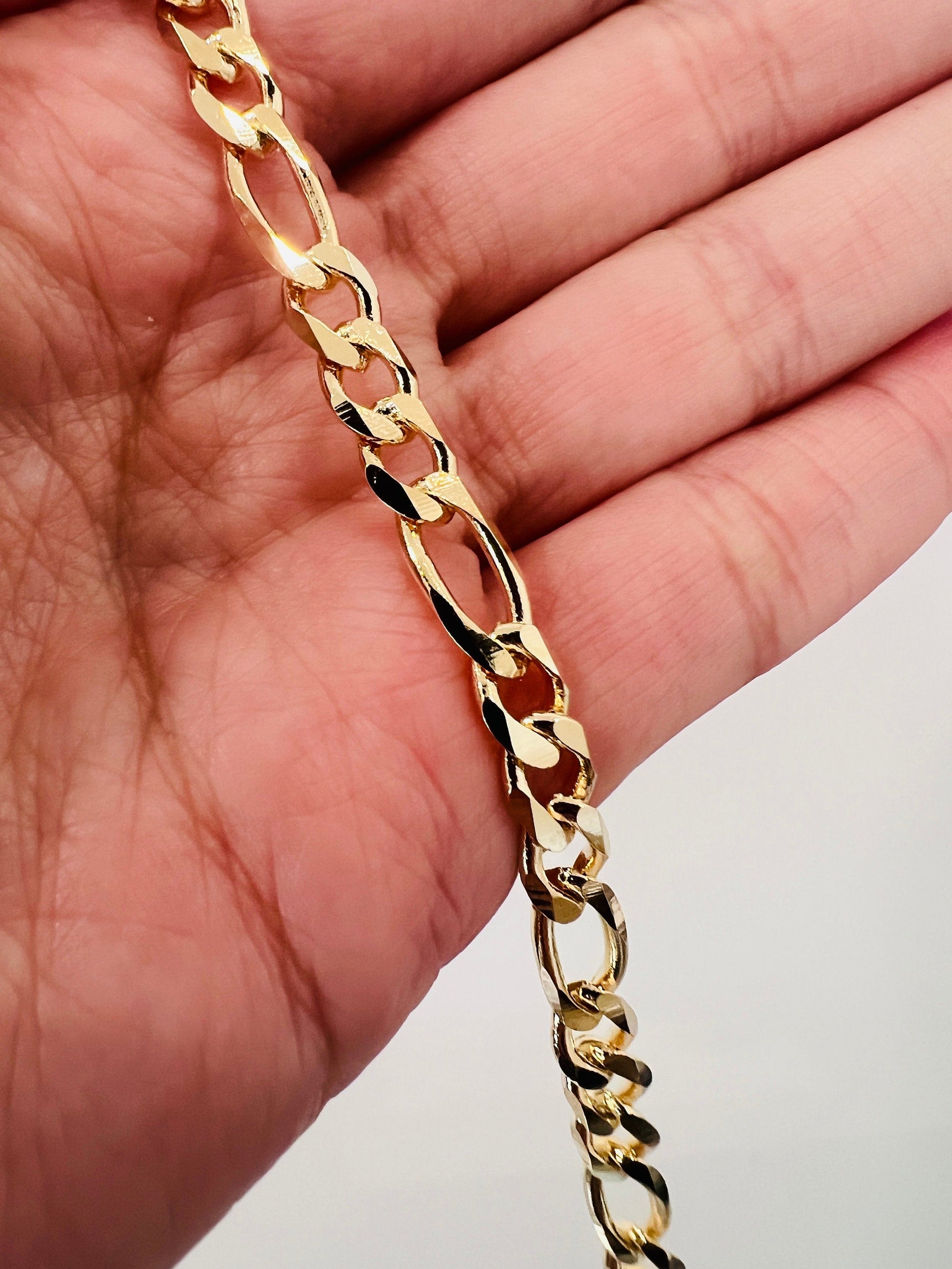 18KT Gold Filled Bracelets, Gold Filled Figaro Bracelet | 5mm Bold Classic Gold Chain by HAUS OF MONOGRAM