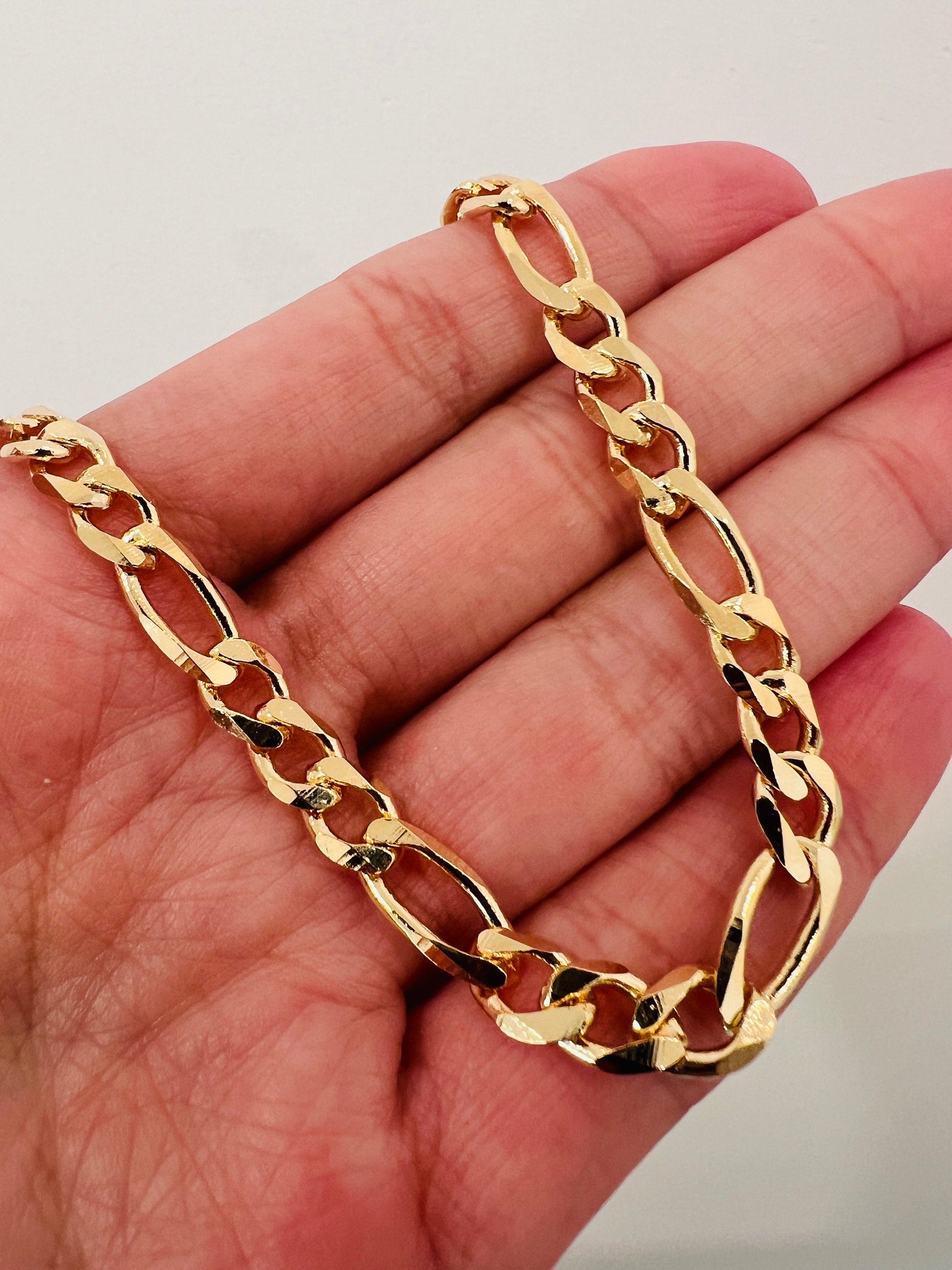 18KT Gold Filled Bracelets, Gold Filled Figaro Bracelet | 5mm Bold Classic Gold Chain by HAUS OF MONOGRAM