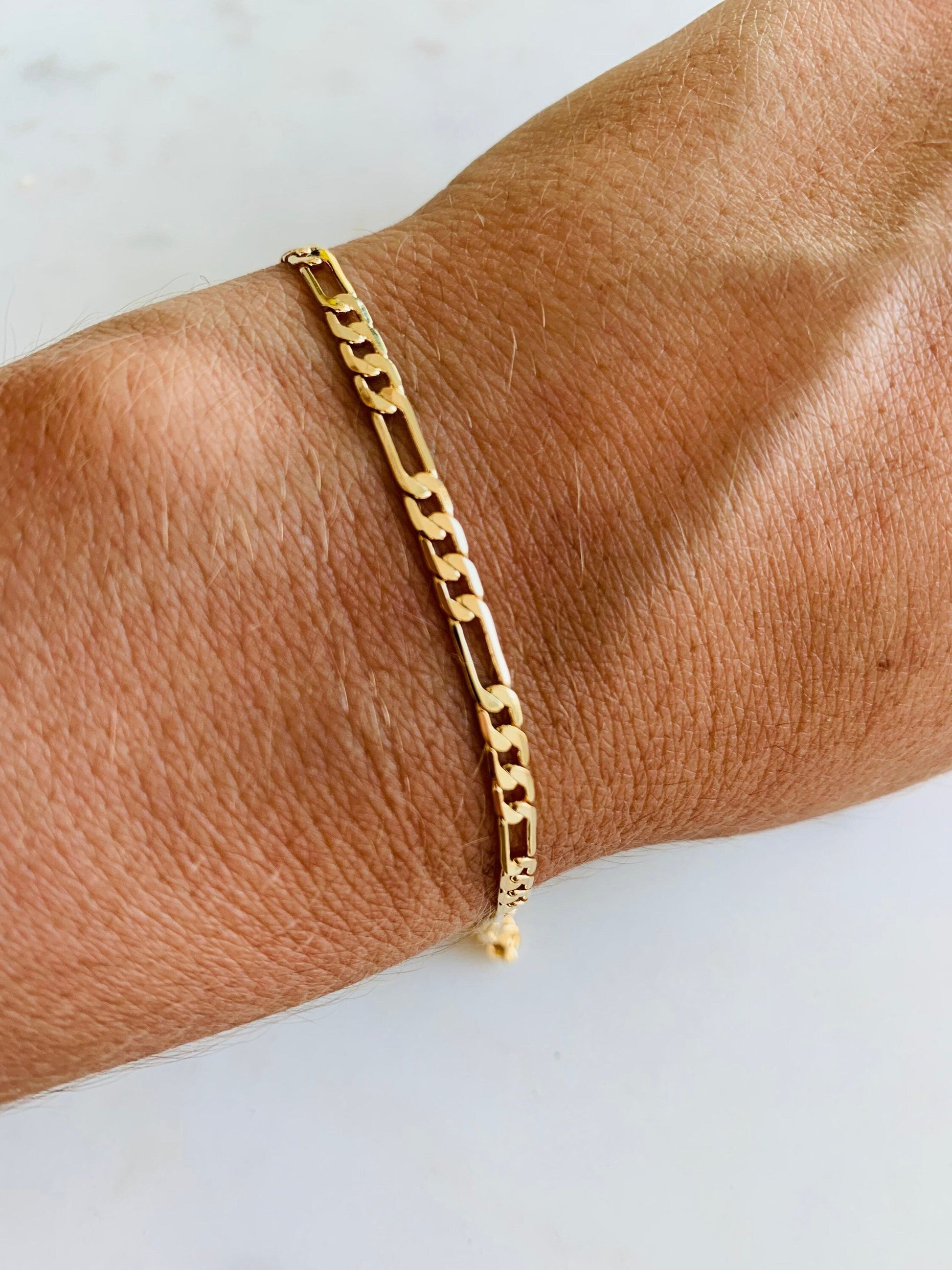 18KT Gold Filled Bracelets, Gold Filled Figaro Bracelet | Classic 3mm Chain Design by HAUS OF MONOGRAM