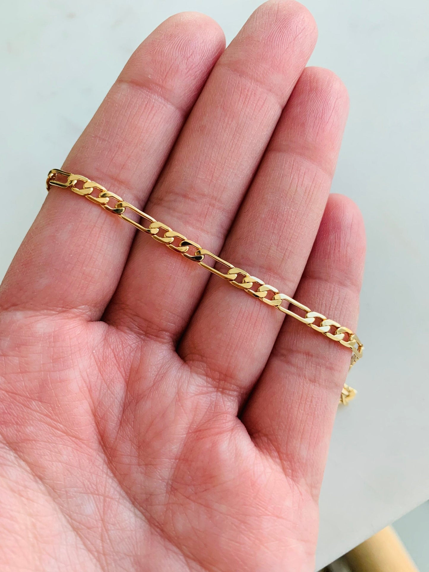 18KT Gold Filled Bracelets, Gold Filled Figaro Bracelet | Classic 3mm Chain Design by HAUS OF MONOGRAM