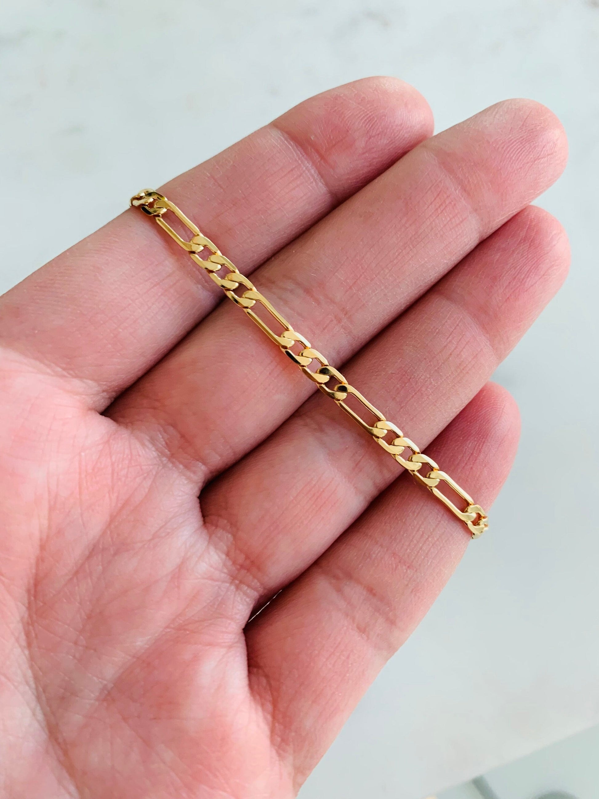 18KT Gold Filled Bracelets, Gold Filled Figaro Bracelet | Classic 3mm Chain Design by HAUS OF MONOGRAM