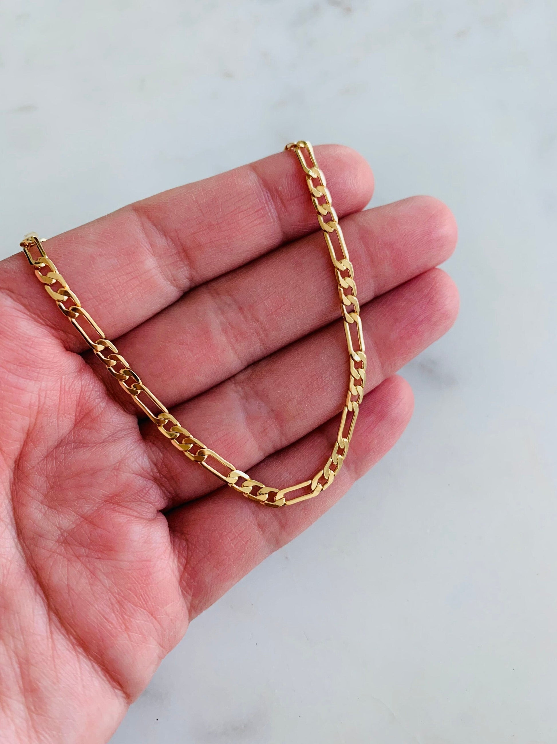 18KT Gold Filled Bracelets, Gold Filled Figaro Bracelet | Classic 3mm Chain Design by HAUS OF MONOGRAM