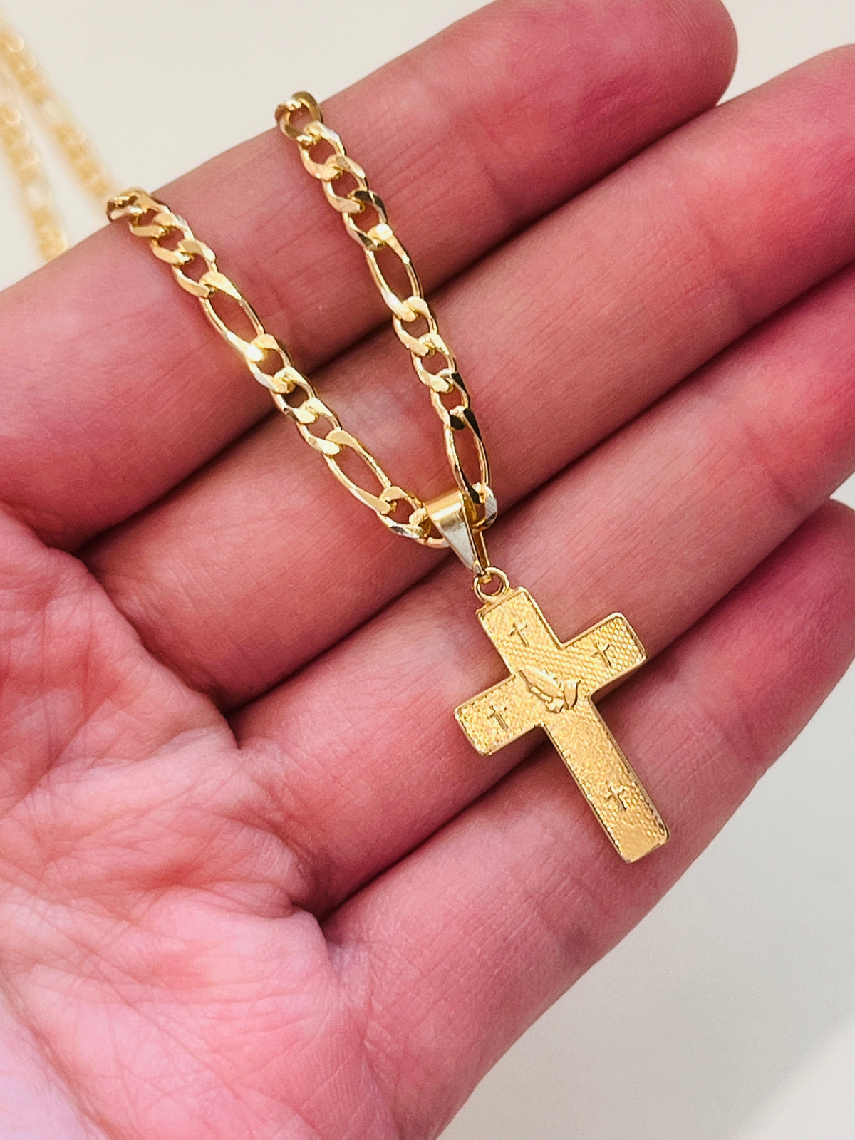 18KT Gold Filled Necklaces, Gold Filled Figaro Cross Necklace | Timeless Faith Charm Piece by HAUS OF MONOGRAM