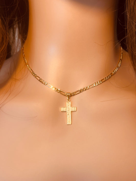 18KT Gold Filled Necklaces, Gold Filled Figaro Cross Necklace | Timeless Faith Charm Piece by HAUS OF MONOGRAM