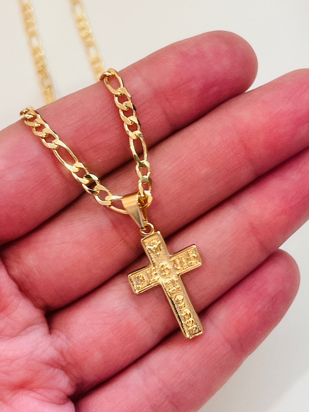18KT Gold Filled Necklaces, Gold Filled Figaro Cross Necklace | Timeless Faith Charm Piece by HAUS OF MONOGRAM
