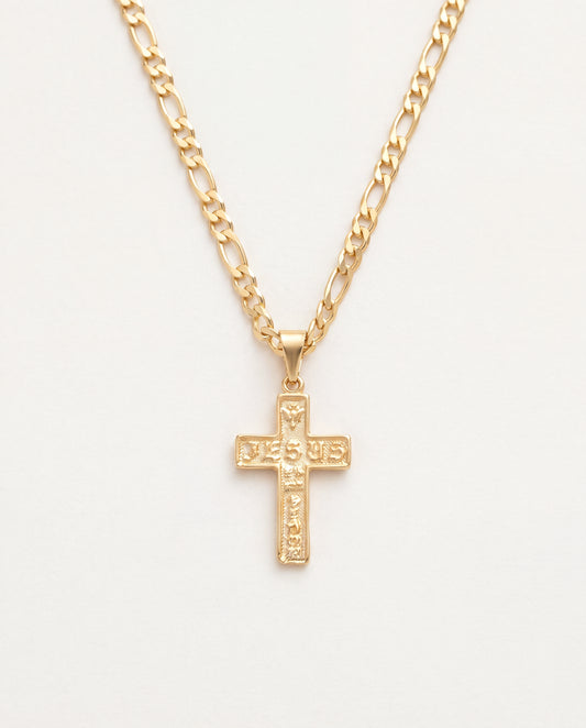 18KT Gold Filled Necklaces, Gold Filled Figaro Cross Necklace | Timeless Faith Charm Piece by HAUS OF MONOGRAM