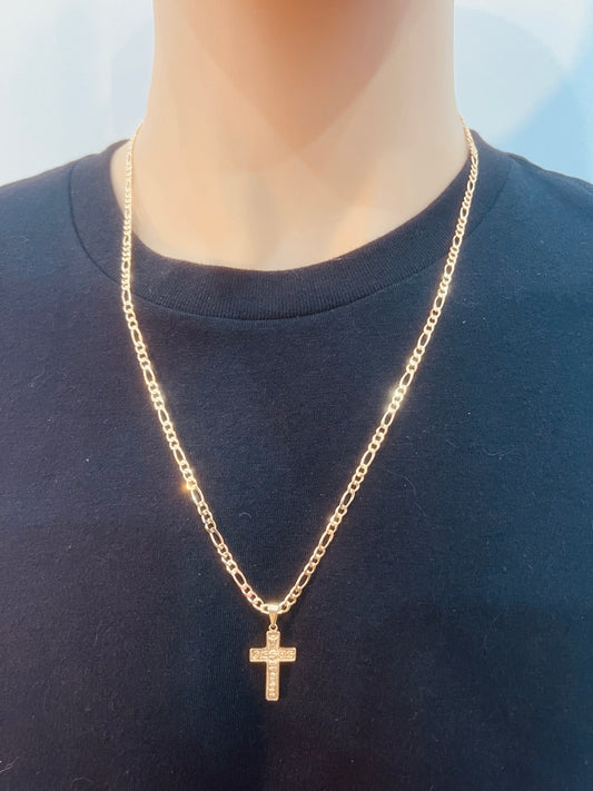 18KT Gold Filled Men's Chains, Gold Filled Figaro Necklace | Cross Pendant Chain by HAUS OF MONOGRAM