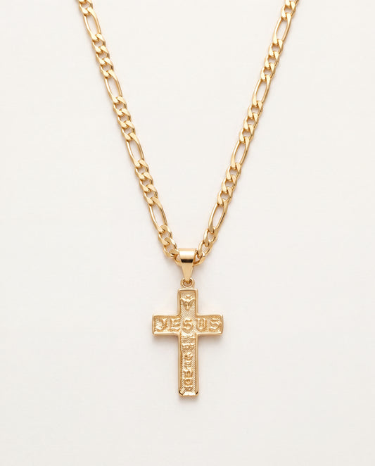 18KT Gold Filled Men's Chains, Gold Filled Figaro Necklace | Cross Pendant Chain by HAUS OF MONOGRAM