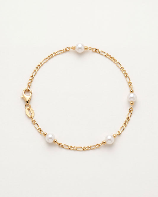 18KT Gold Filled Bracelets, Gold Filled Figaro Pearl Bracelet | Classic Elegance with a Modern Twist by HAUS OF MONOGRAM