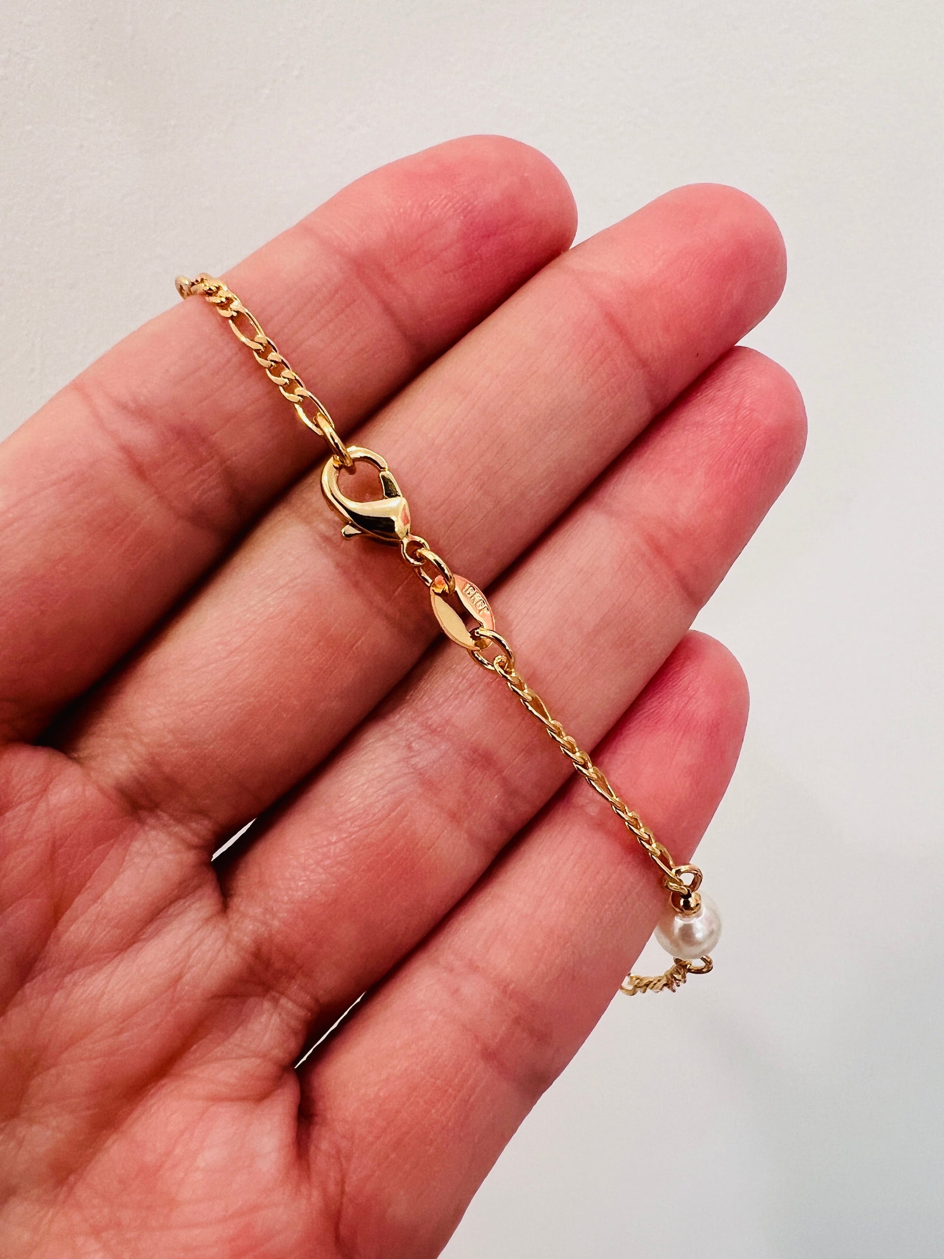 18KT Gold Filled Bracelets, Gold Filled Figaro Pearl Bracelet | Classic Elegance with a Modern Twist by HAUS OF MONOGRAM
