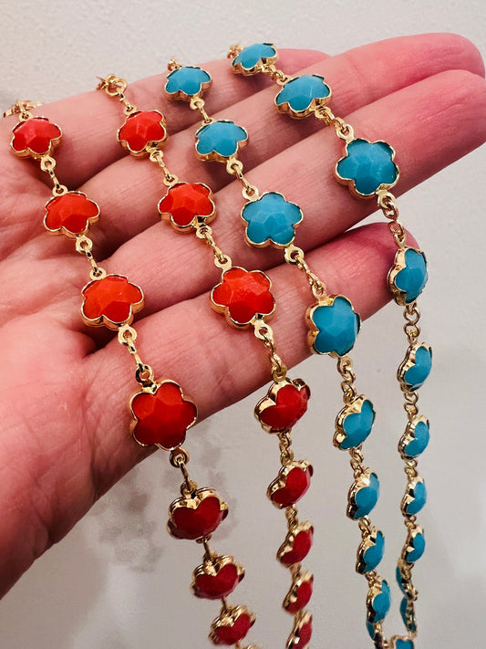18KT Gold Filled Necklaces, Gold Filled Flower Necklace | Gemstone Charm | 14–18 Inch by HAUS OF MONOGRAM