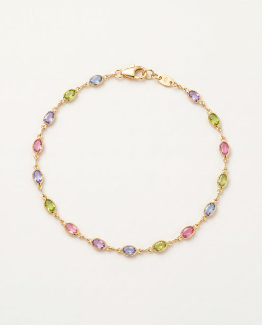 18KT Gold Filled Anklets, Gold Filled Gemstone Anklet | Dainty Oval Light Stone Chain Bracelet in 9.75" Length by HAUS OF...