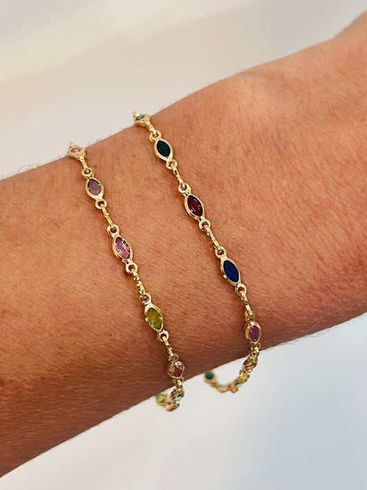 18KT Gold Filled Bracelets, Gold Filled Gemstone Bracelet | 3mm Oval Charm Chain by HAUS OF MONOGRAM