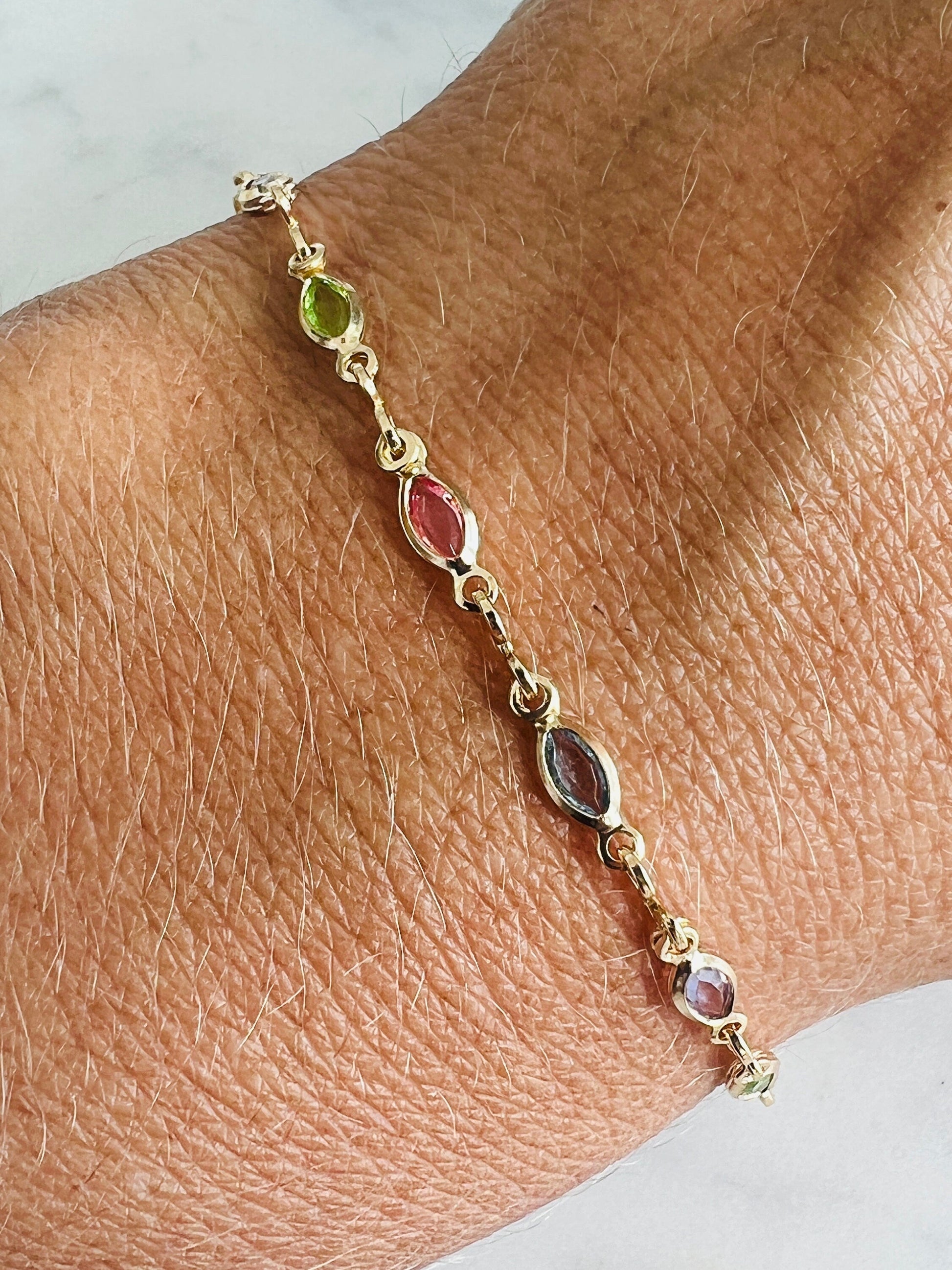 18KT Gold Filled Bracelets, Gold Filled Gemstone Bracelet | 3mm Oval Charm Chain by HAUS OF MONOGRAM