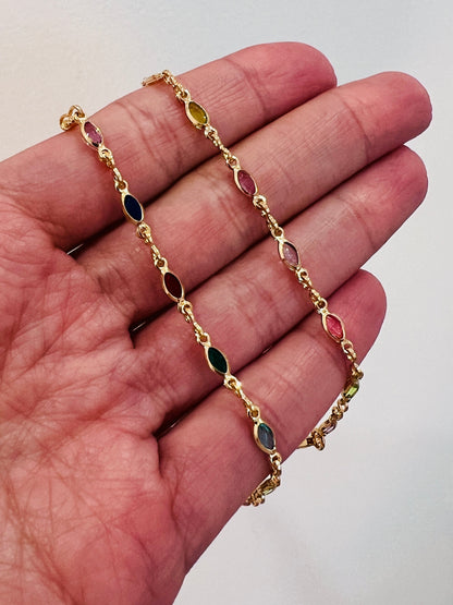 18KT Gold Filled Bracelets, Gold Filled Gemstone Bracelet | 3mm Oval Charm Chain by HAUS OF MONOGRAM