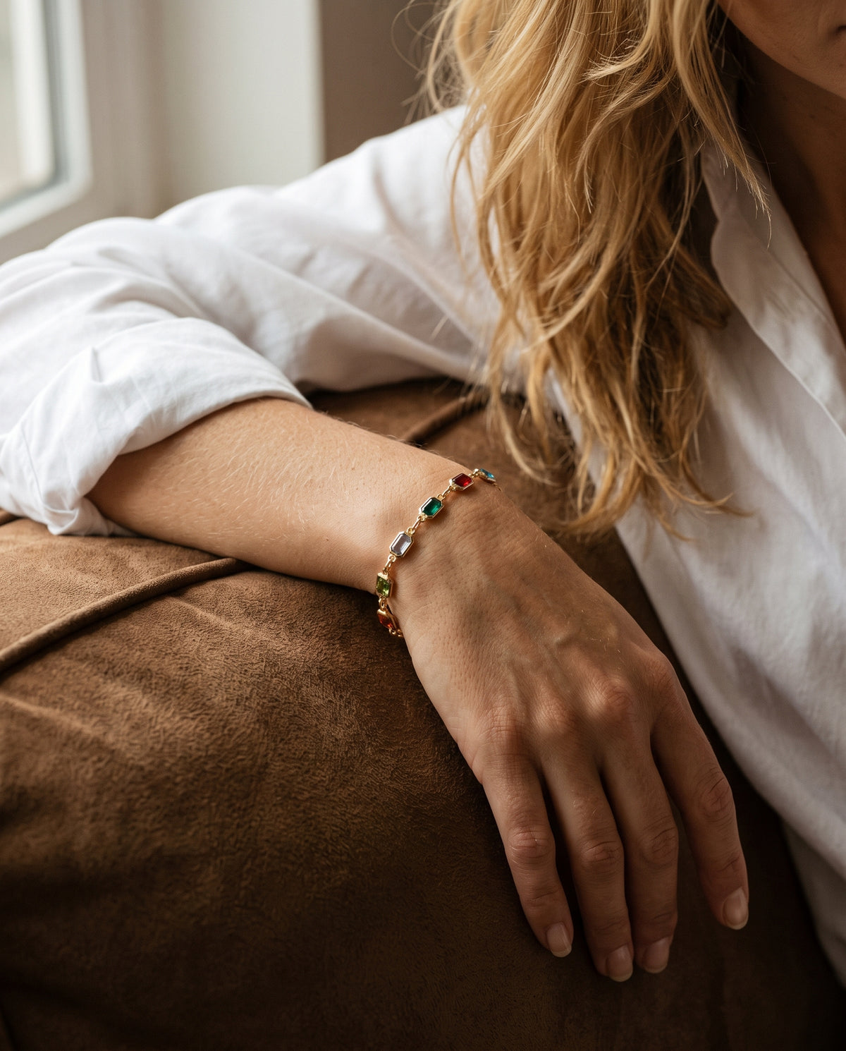 Gold Filled Gemstone Bracelet worn by a model