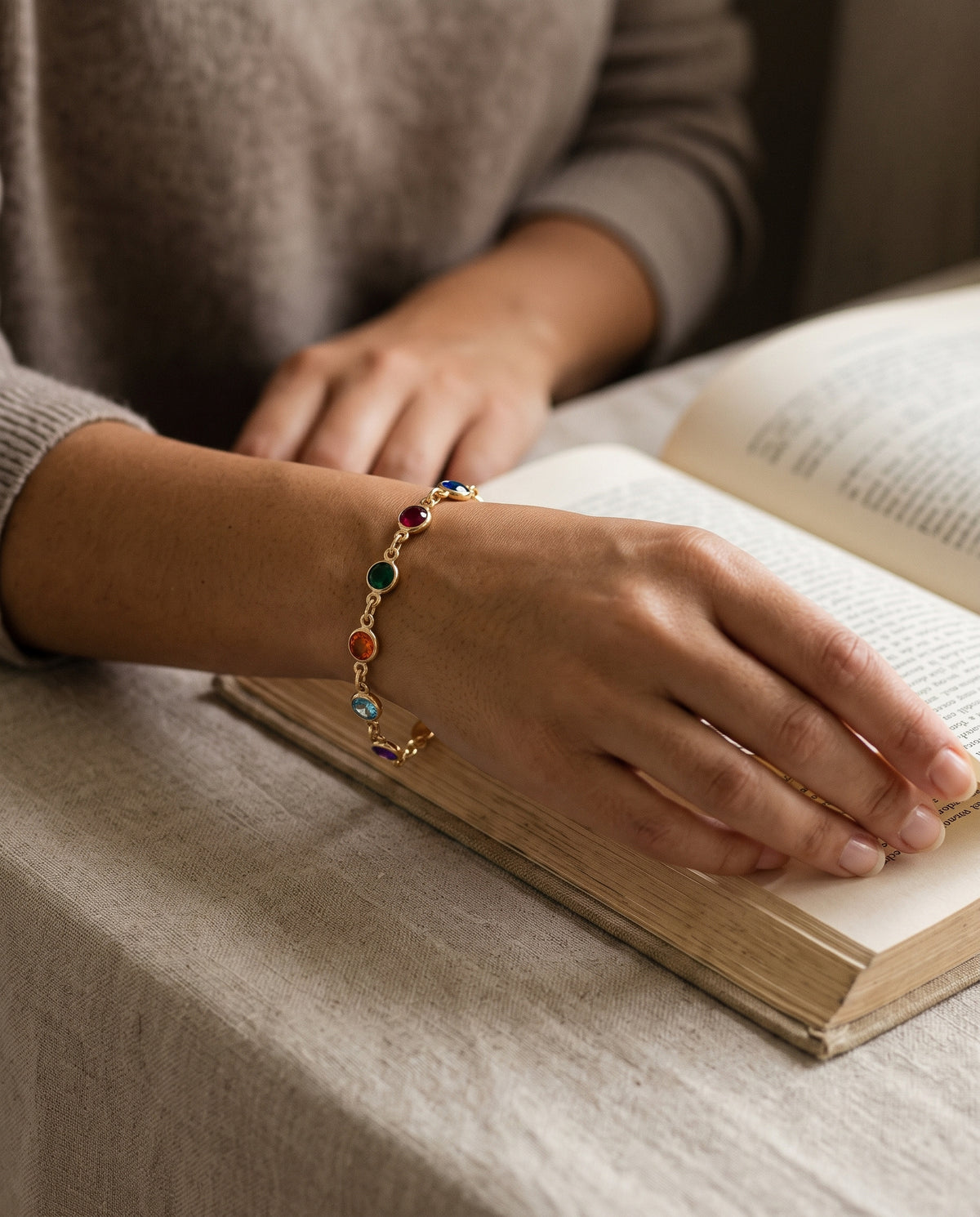 Gold Filled Gemstone Bracelet worn by a model