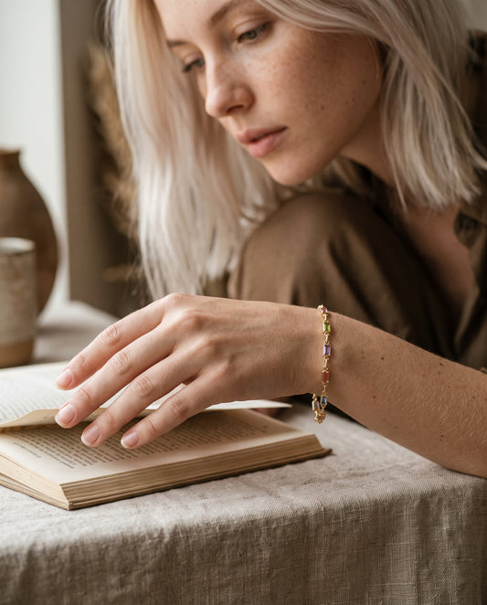 Gold Filled Gemstone Bracelet worn by a model