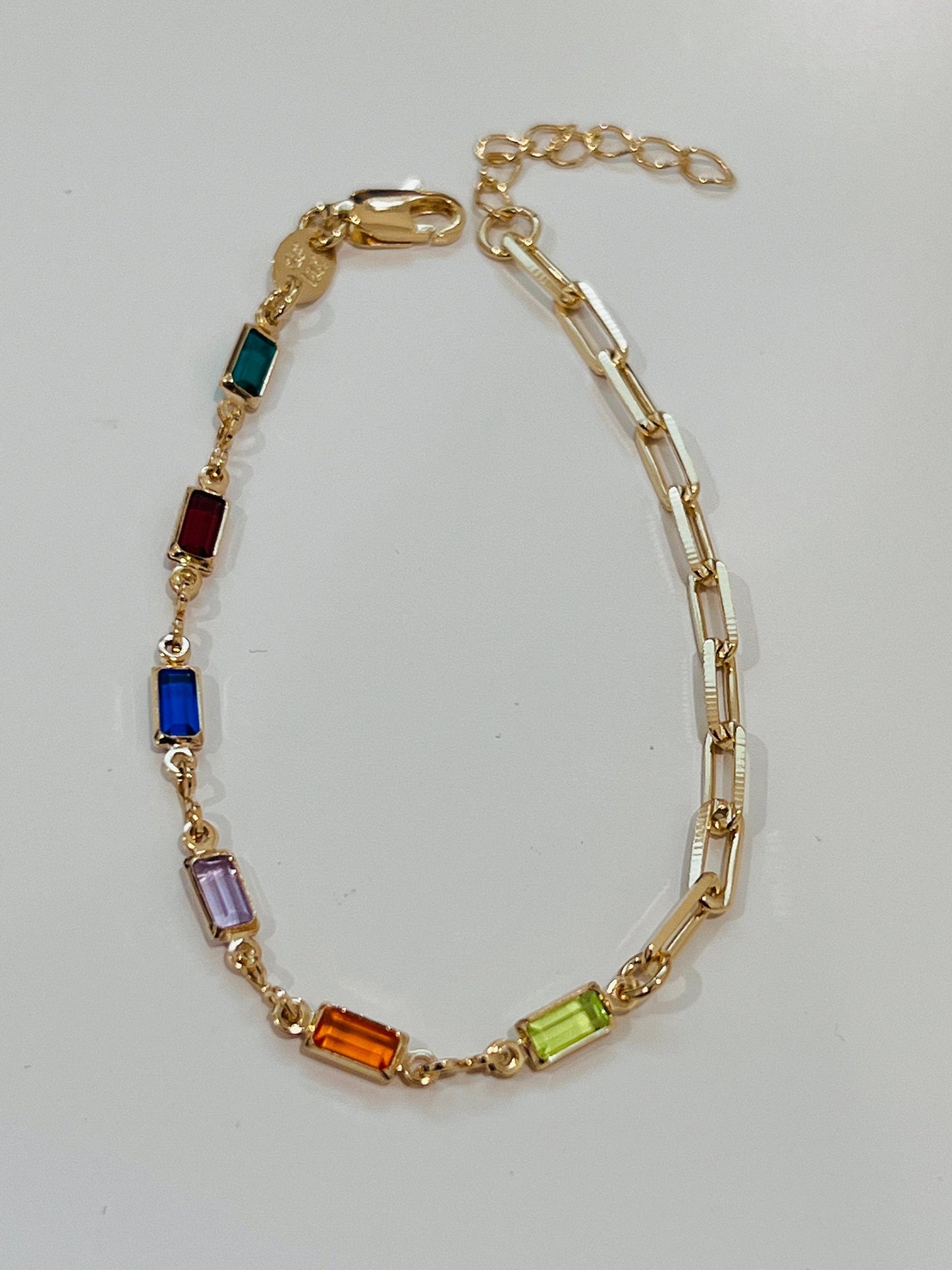 18KT Gold Filled Bracelets, Gold Filled Gemstone & Paperclip Bracelet | Dainty Layering Chain Bracelet by HAUS OF MONOGRAM