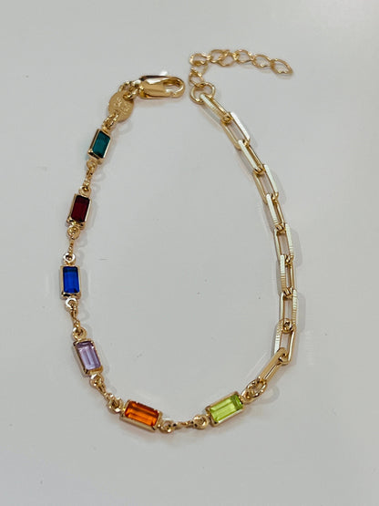18KT Gold Filled Bracelets, Gold Filled Gemstone & Paperclip Bracelet | Dainty Layering Chain Bracelet by HAUS OF MONOGRAM