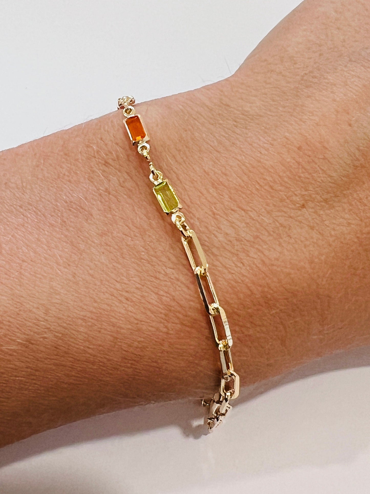 18KT Gold Filled Bracelets, Gold Filled Gemstone & Paperclip Bracelet | Dainty Layering Chain Bracelet by HAUS OF MONOGRAM