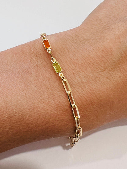 18KT Gold Filled Bracelets, Gold Filled Gemstone & Paperclip Bracelet | Dainty Layering Chain Bracelet by HAUS OF MONOGRAM