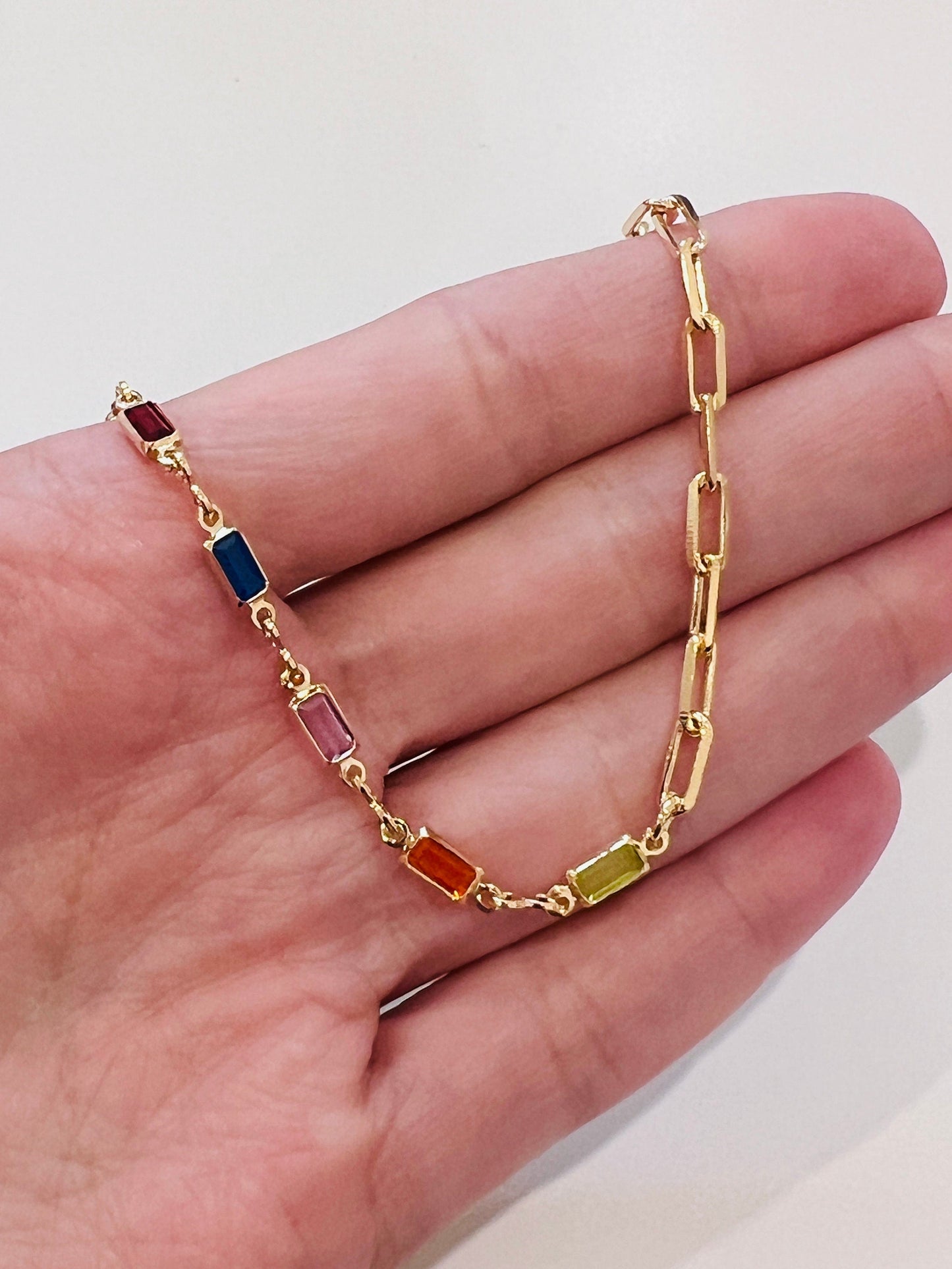 18KT Gold Filled Bracelets, Gold Filled Gemstone & Paperclip Bracelet | Dainty Layering Chain Bracelet by HAUS OF MONOGRAM