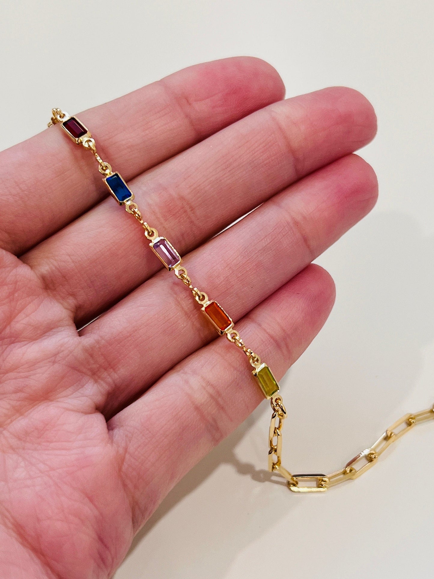 18KT Gold Filled Bracelets, Gold Filled Gemstone & Paperclip Bracelet | Dainty Layering Chain Bracelet by HAUS OF MONOGRAM