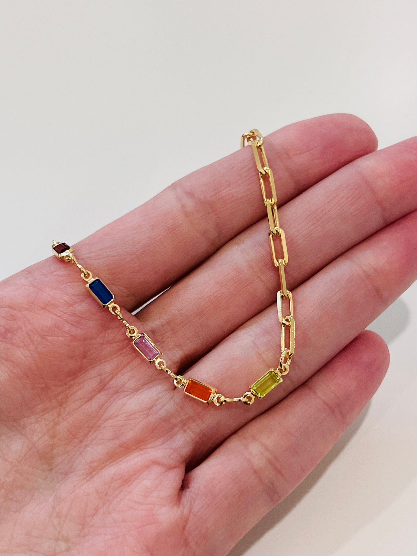 18KT Gold Filled Bracelets, Gold Filled Gemstone & Paperclip Bracelet | Dainty Layering Chain Bracelet by HAUS OF MONOGRAM