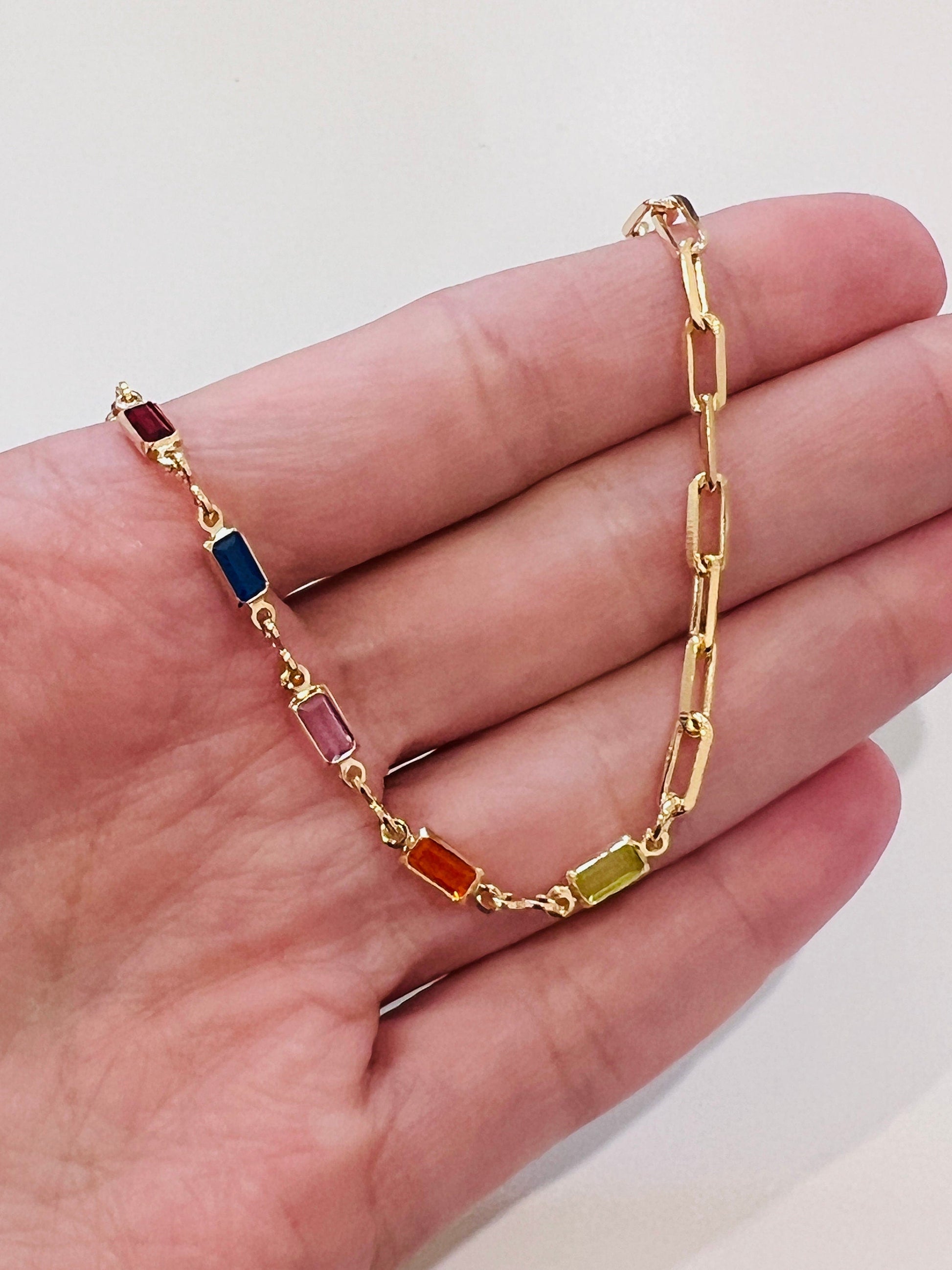 18KT Gold Filled Bracelets, Gold Filled Gemstone & Paperclip Bracelet | Dainty Layering Chain Bracelet by HAUS OF MONOGRAM