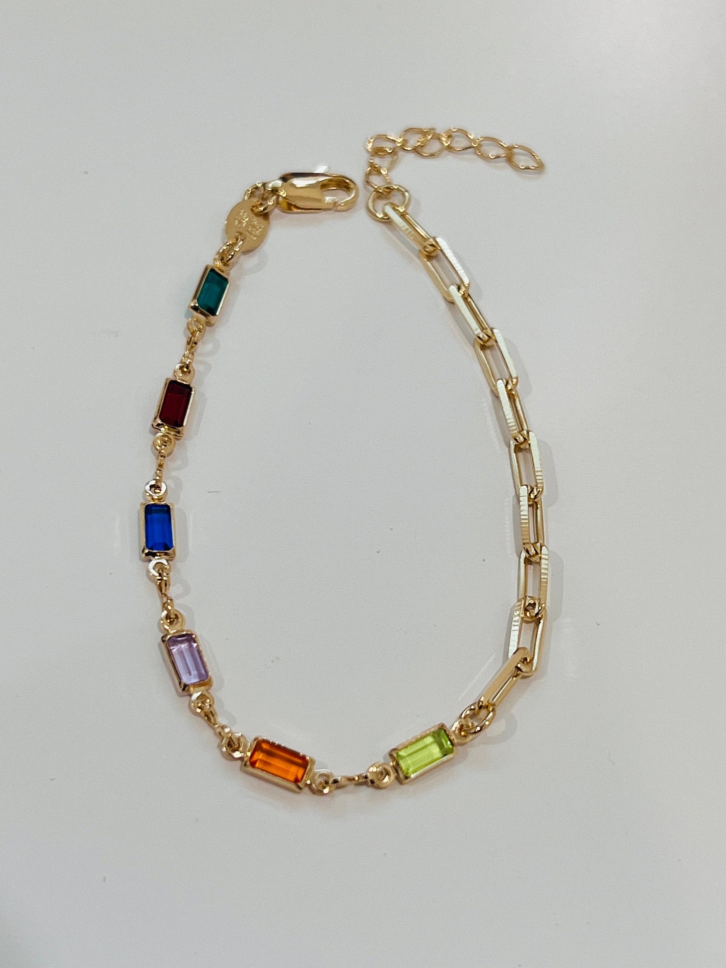 18KT Gold Filled Bracelets, Gold Filled Gemstone & Paperclip Bracelet | Dainty Layering Chain Bracelet by HAUS OF MONOGRAM
