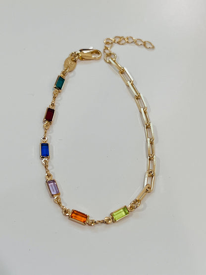 18KT Gold Filled Bracelets, Gold Filled Gemstone & Paperclip Bracelet | Dainty Layering Chain Bracelet by HAUS OF MONOGRAM