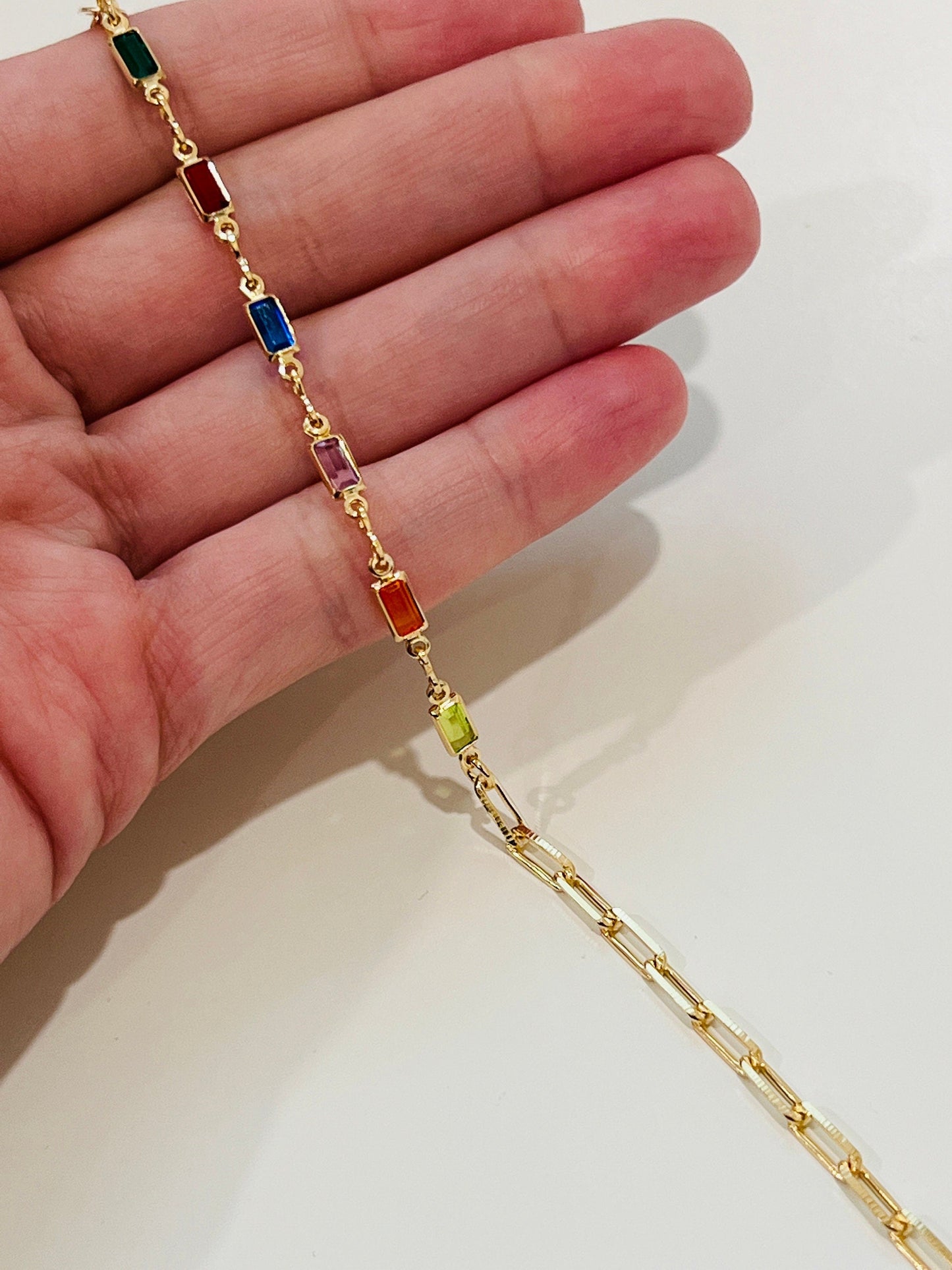 18KT Gold Filled Bracelets, Gold Filled Gemstone & Paperclip Bracelet | Dainty Layering Chain Bracelet by HAUS OF MONOGRAM