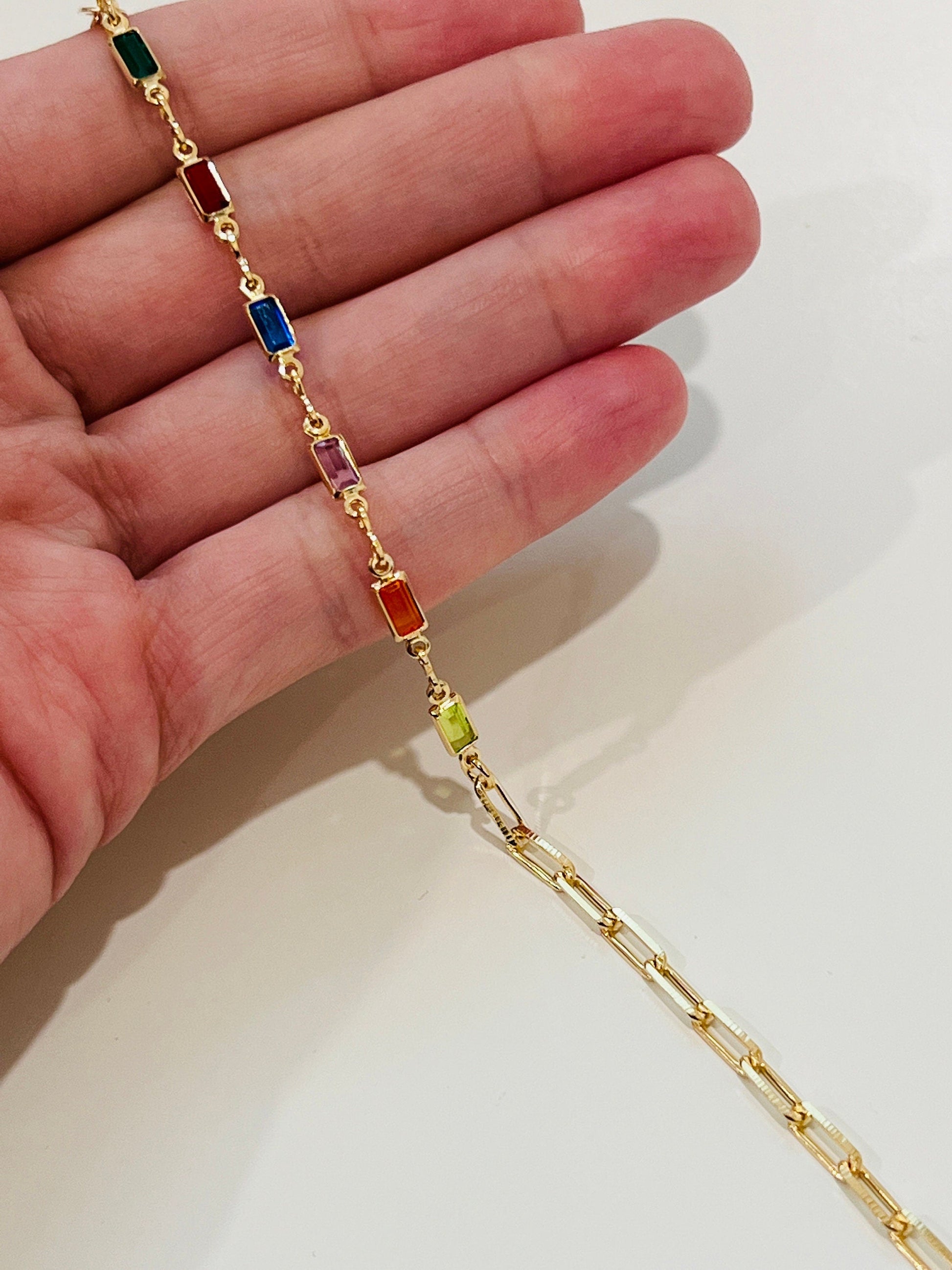 18KT Gold Filled Bracelets, Gold Filled Gemstone & Paperclip Bracelet | Dainty Layering Chain Bracelet by HAUS OF MONOGRAM