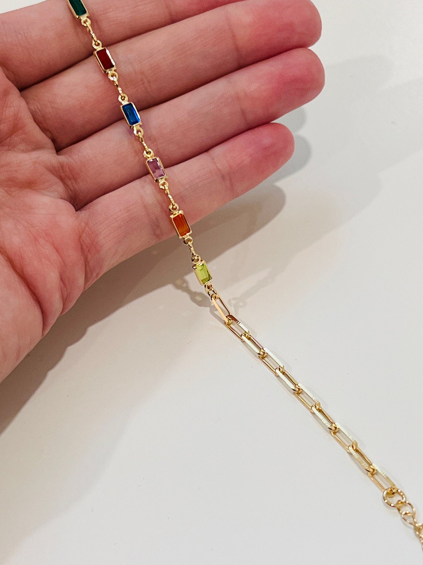 18KT Gold Filled Bracelets, Gold Filled Gemstone & Paperclip Bracelet | Dainty Layering Chain Bracelet by HAUS OF MONOGRAM