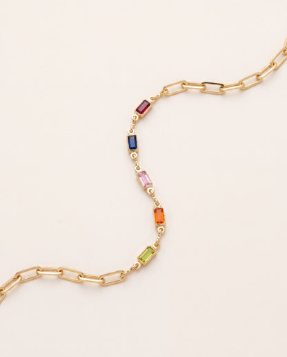 18KT Gold Filled Bracelets, Gold Filled Gemstone & Paperclip Bracelet | Dainty Layering Chain Bracelet by HAUS OF MONOGRAM