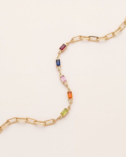 18KT Gold Filled Bracelets, Gold Filled Gemstone & Paperclip Bracelet | Dainty Layering Chain Bracelet by HAUS OF MONOGRAM