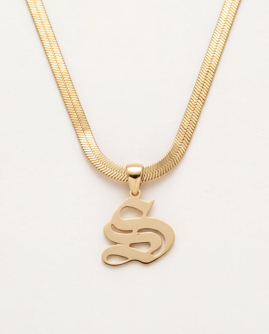 18KT Gold Filled Necklaces, Gold Filled Gothic Initial Herringbone Necklace | 4mm Personalized 18K Bold Chain by HAUS OF M...