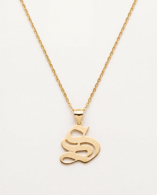18KT Gold Filled Necklaces, Gold Filled Gothic Initial Necklace | Pendant Size 17mm x 18mm + Bail | 16", 18", or 20" Lengt...