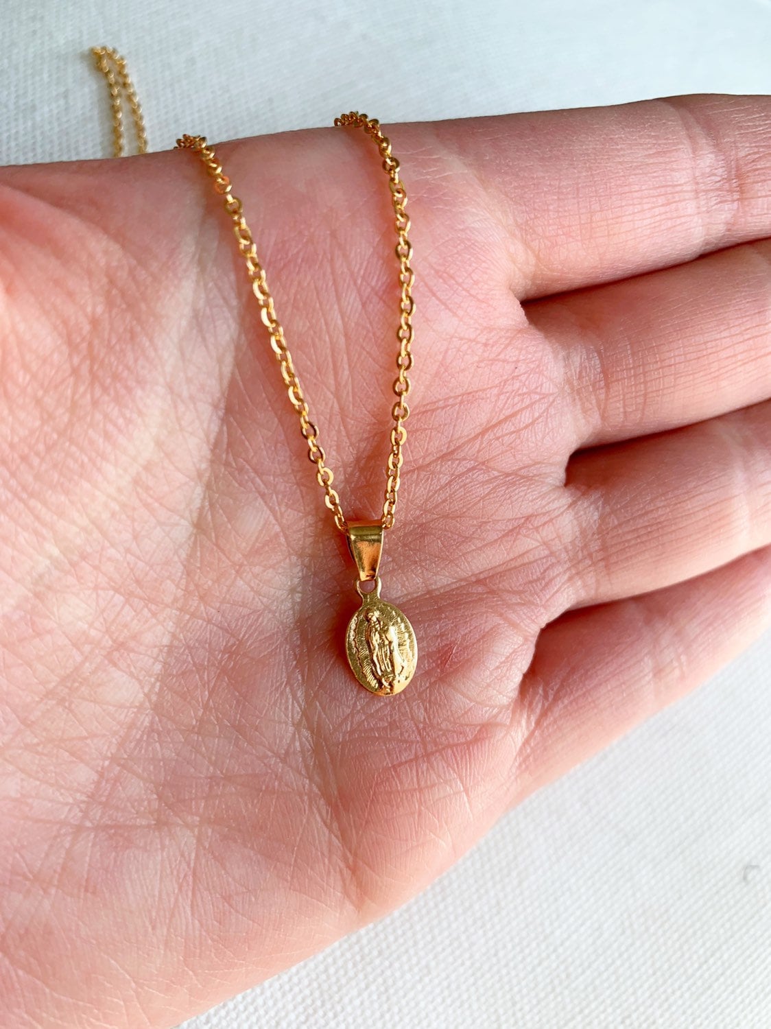 Gold Filled Guadalupe Necklace | Dainty Virgin Mary Charm by HAUS OF MONOGRAM
