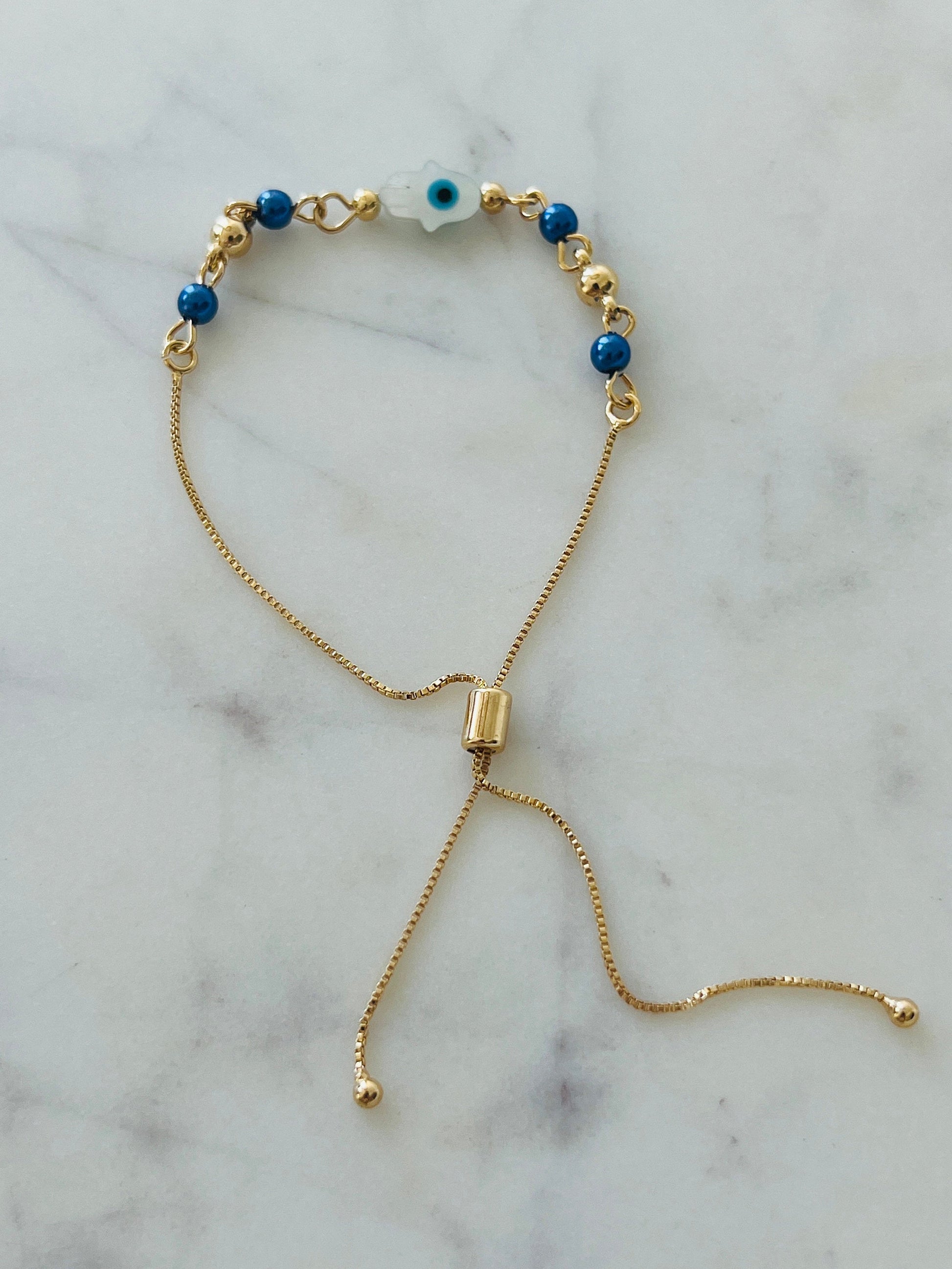 18KT Gold Filled Bracelets, Gold Filled Hamsa Adjustable Bracelet | Protective Amulet Style by HAUS OF MONOGRAM
