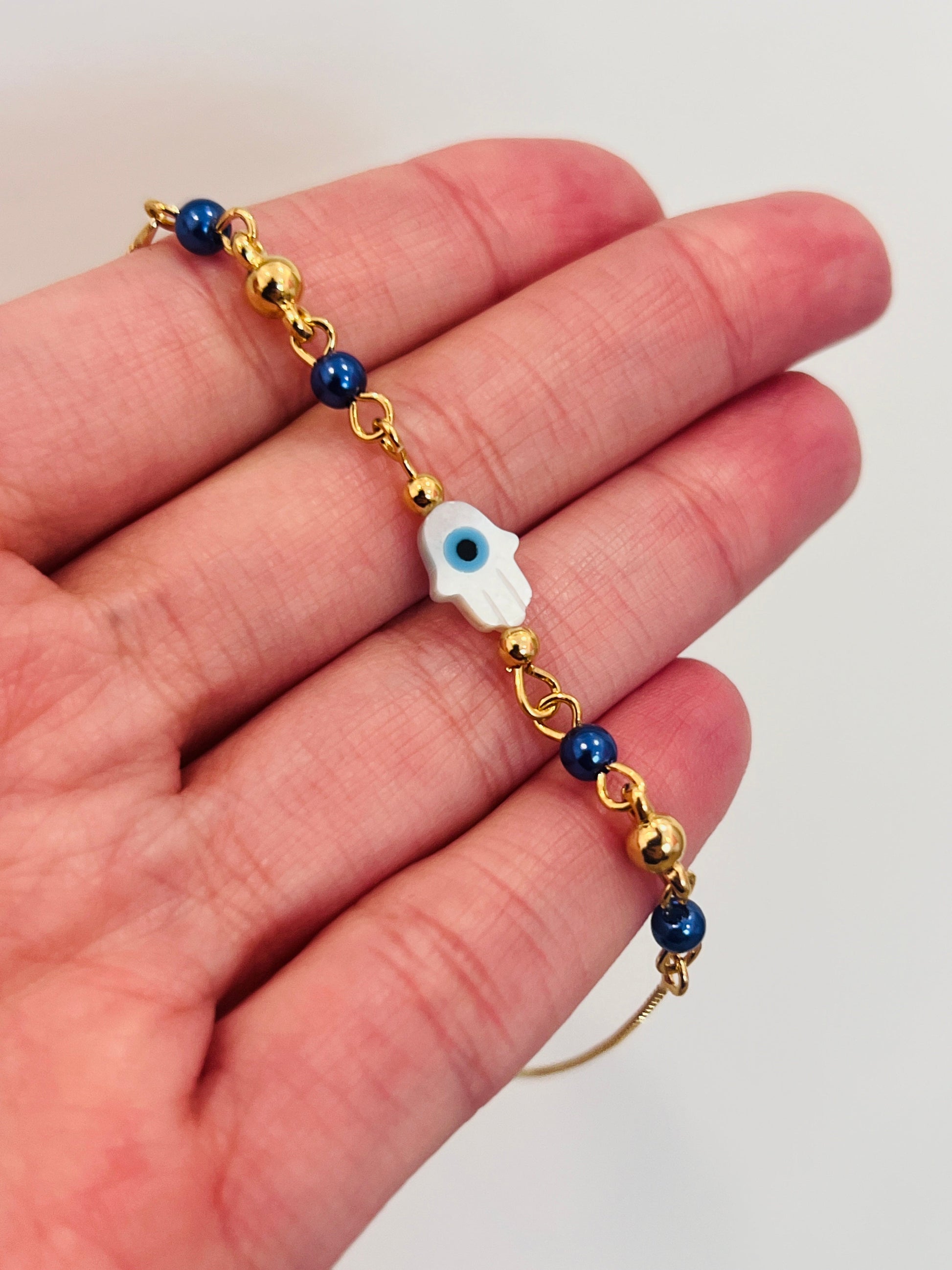 18KT Gold Filled Bracelets, Gold Filled Hamsa Adjustable Bracelet | Protective Amulet Style by HAUS OF MONOGRAM